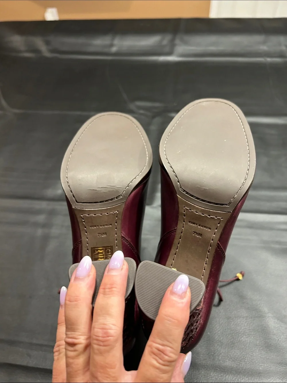 Tory Burch Burgundy Leather Lace-Tie Ankle Boots